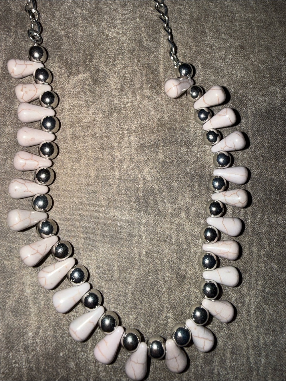 Silver-Tone Necklace with White Bead Accents - Picture 2 of 3